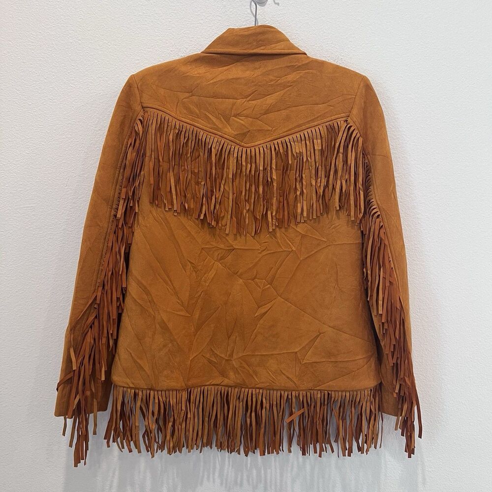 Danielle Bernstein Womens Jacket Faux Suede Fringe Button Down Western Coat Sz S - Picture 7 of 11